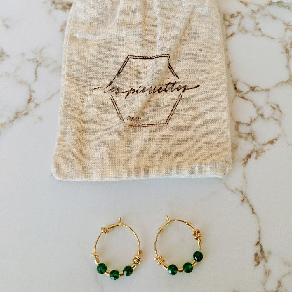 Les Pierrettes Paris - Gold/Green Earrings New